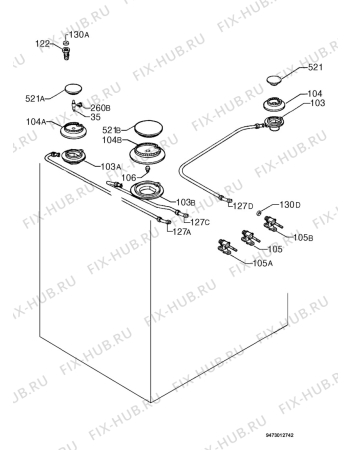 Взрыв-схема плиты (духовки) Zanussi ZCG603LW - Схема узла Functional parts 267