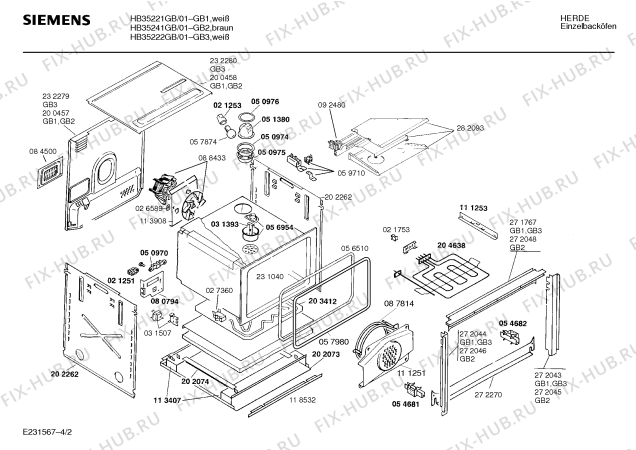 Взрыв-схема плиты (духовки) Siemens HB35221GB - Схема узла 02