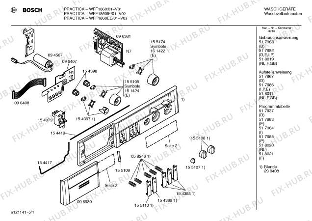 Схема №1 WFF1860EE WFF1860 с изображением Индикатор для стиралки Bosch 00161422