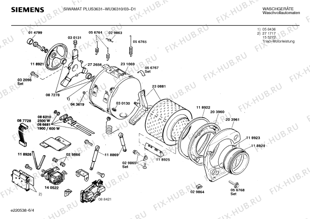 Взрыв-схема стиральной машины Siemens WU36310 SIWAMAT PLUS 3631 - Схема узла 04
