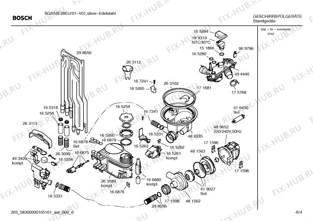 Взрыв-схема посудомоечной машины Bosch SGS53E28EU - Схема узла 04