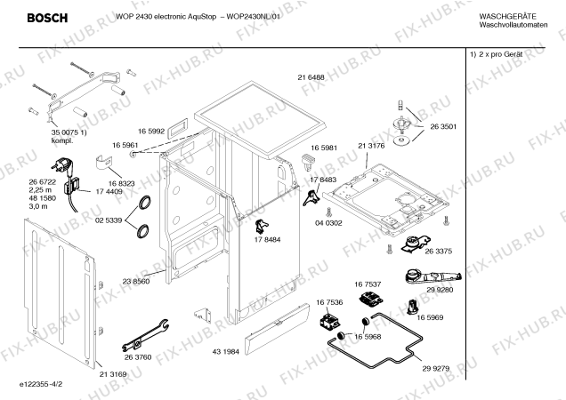 Схема №2 WOP2430NL WOP2430 electronic AquaStop с изображением Таблица программ для стиральной машины Bosch 00585352