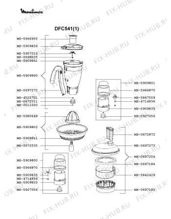 Взрыв-схема кухонного комбайна Moulinex DFC541(1) - Схема узла 6P002585.4P2