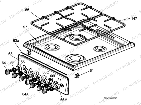 Взрыв-схема плиты (духовки) Electrolux EKK511502W - Схема узла Section 4