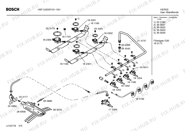 Схема №1 HSW185DBY Bosch с изображением Инструкция по эксплуатации для плиты (духовки) Bosch 00528120