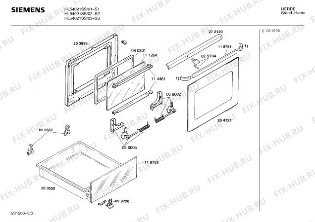 Взрыв-схема плиты (духовки) Siemens HL54021SS - Схема узла 05