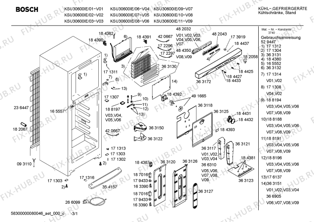 Схема №1 KSU40600GB с изображением Инструкция по эксплуатации для холодильной камеры Bosch 00529447
