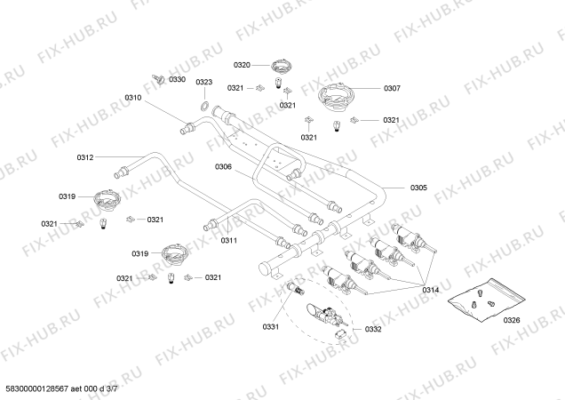 Схема №1 3CGX340BP с изображением Уплотнитель для духового шкафа Bosch 00611220
