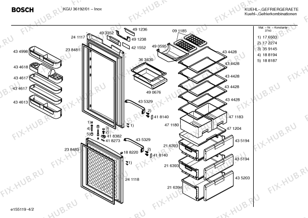 Схема №1 KGU36193 с изображением Дверь для холодильной камеры Bosch 00241117