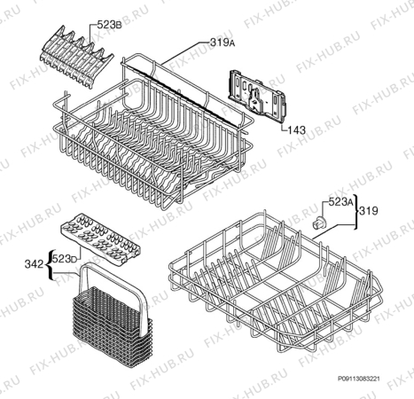 Взрыв-схема посудомоечной машины Zanussi ZDV14001FA - Схема узла Basket 160