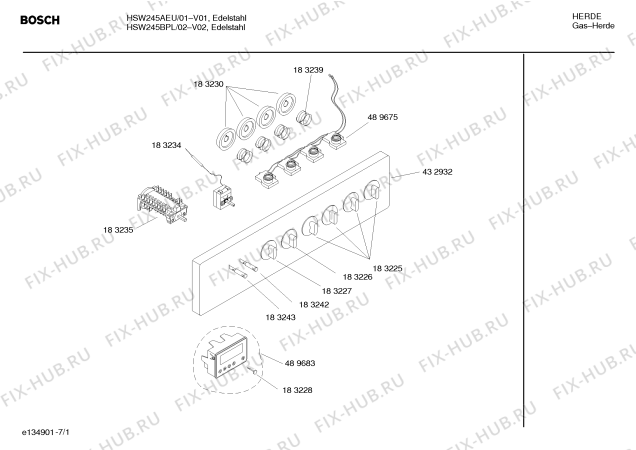 Схема №3 HSW245BPL Bosch с изображением Ручка конфорки для плиты (духовки) Bosch 00183225