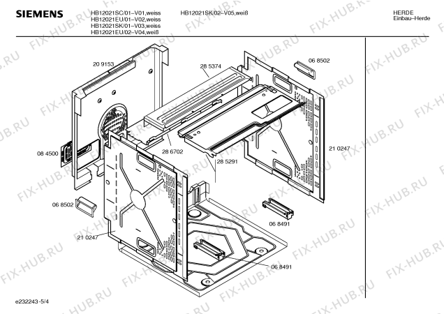 Взрыв-схема плиты (духовки) Siemens HB12021EU - Схема узла 04