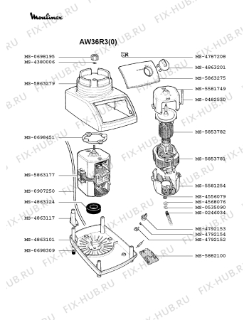 Взрыв-схема блендера (миксера) Moulinex AW36R3(0) - Схема узла JP001341.1P2