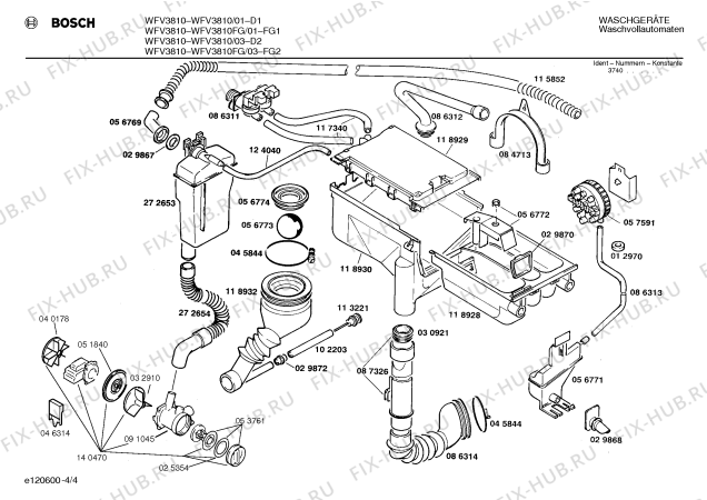 Схема №3 WFV3800 с изображением Таблица программ для стиральной машины Bosch 00087734