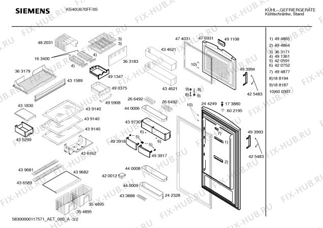 Схема №1 KS40U670FF с изображением Дверь для холодильной камеры Siemens 00244249