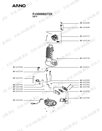 Взрыв-схема кофеварки (кофемашины) Arno PJ3006B2/7Z0 - Схема узла RP004290.3P2