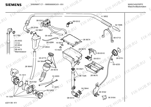 Взрыв-схема стиральной машины Siemens WM50000IG, SIWAMAT C7 - Схема узла 04