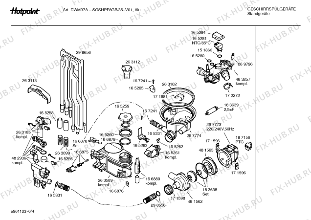 Взрыв-схема посудомоечной машины Hotpoint SGSHPF8GB DWM37A - Схема узла 04