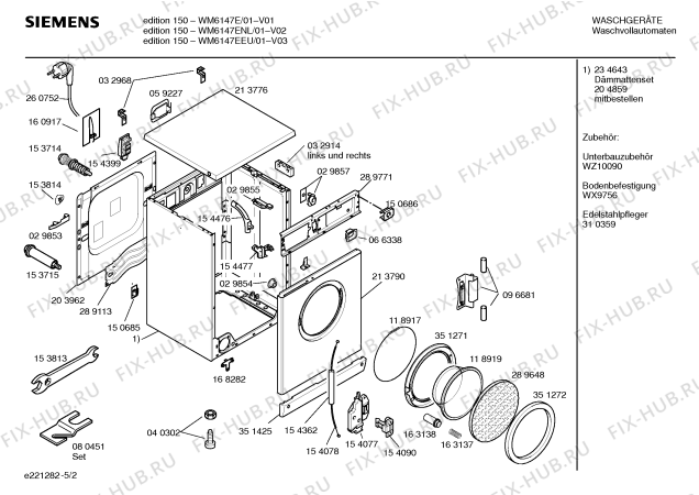 Схема №1 WM6147EEU edition 150 с изображением Таблица программ для стиралки Siemens 00521139