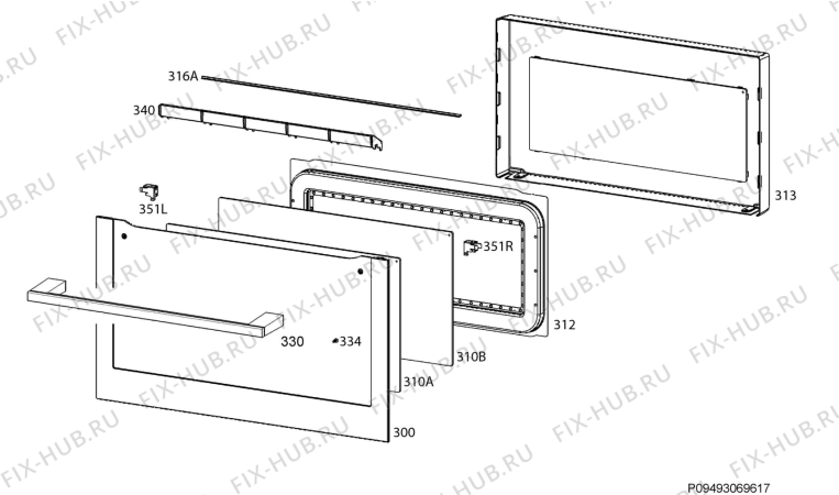 Взрыв-схема плиты (духовки) Zanussi ZKK47901XK - Схема узла Door