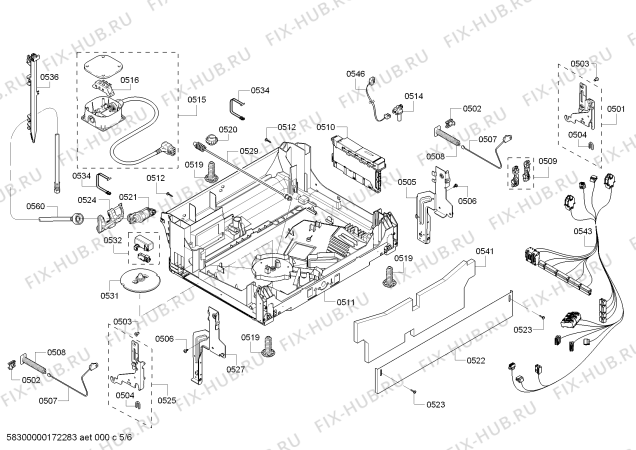 Взрыв-схема посудомоечной машины Bosch SHV53TL3UC SilencePlus 46 dBA - Схема узла 05