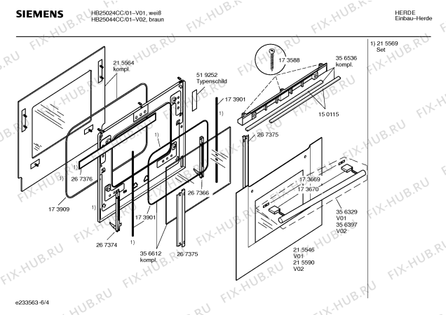 Взрыв-схема плиты (духовки) Siemens HB25024CC - Схема узла 04