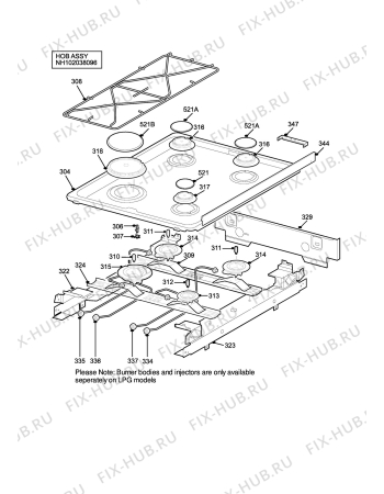 Взрыв-схема плиты (духовки) Parkinson Cowan SIG514GRL - Схема узла H10 Hob