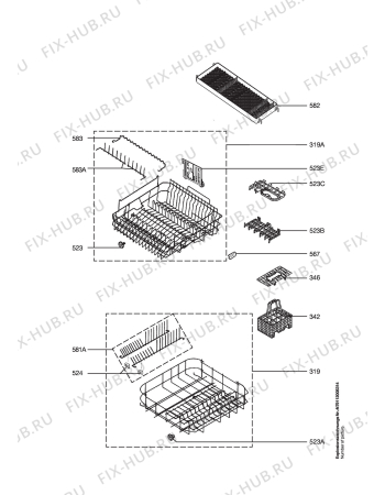 Взрыв-схема посудомоечной машины Electrolux ESI6251X - Схема узла Baskets, tubes 061