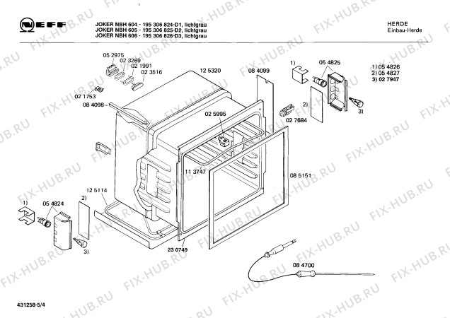 Взрыв-схема плиты (духовки) Neff 195306825 JOKER NBH 605 - Схема узла 04