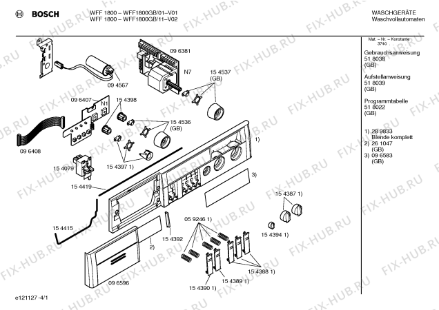 Схема №2 WFF1800GB WFF1800 с изображением Таблица программ для стиралки Bosch 00518022