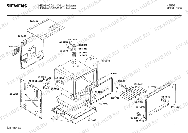 Взрыв-схема плиты (духовки) Siemens HE20240CC - Схема узла 02