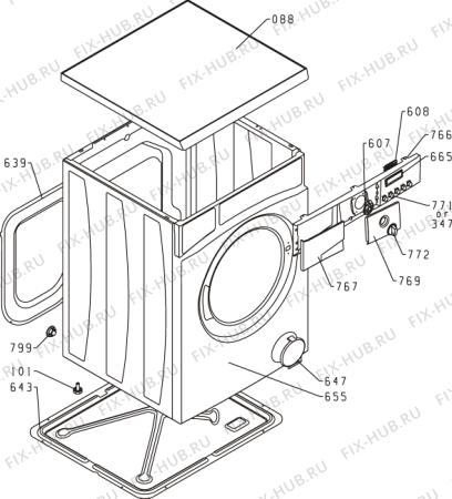 Схема №1 WA763SYW (341628, PS21/160) с изображением Обшивка для стиральной машины Gorenje 342077