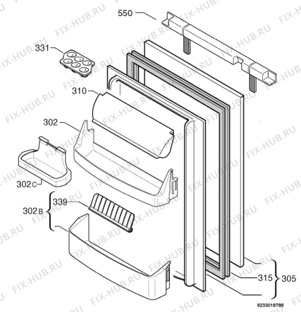 Взрыв-схема холодильника Electrolux UK1205RE - Схема узла Door 003