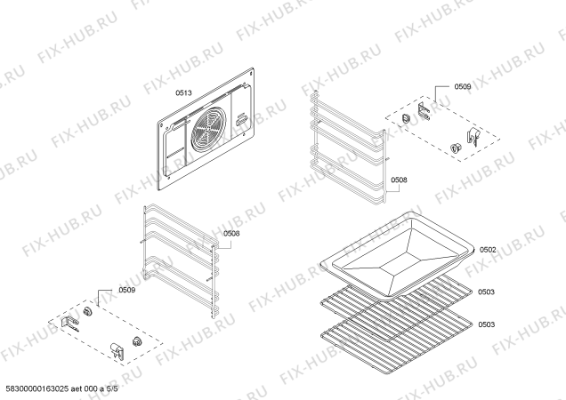 Взрыв-схема плиты (духовки) Bosch HBA63B252F H.BO.PY.L3D.IN.GLASS.B2/.X.E3_C/// - Схема узла 05