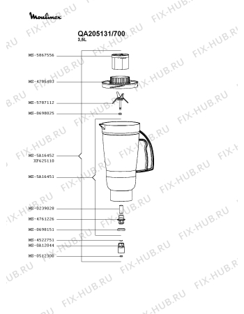 Взрыв-схема кухонного комбайна Moulinex QA205131/700 - Схема узла 6P004482.6P5