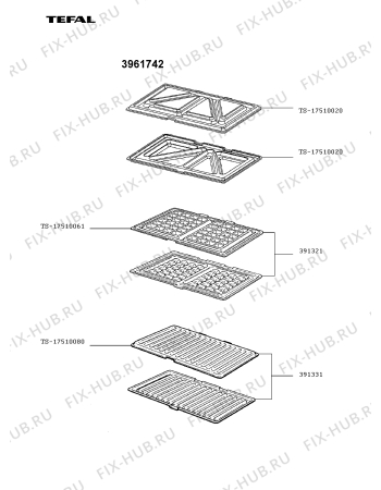 Взрыв-схема вафельницы (бутербродницы) Tefal 3961742 - Схема узла GP002741.2P2