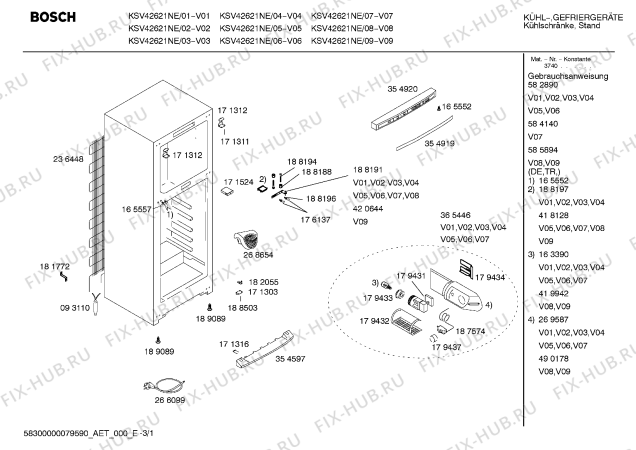Схема №1 KSV39601NE с изображением Инструкция по эксплуатации для холодильника Bosch 00582890