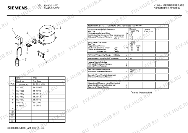 Взрыв-схема холодильника Siemens GU12L440 - Схема узла 03