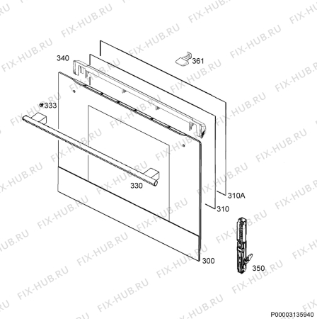 Взрыв-схема плиты (духовки) Ikea KULINARISK 00421086 - Схема узла Door