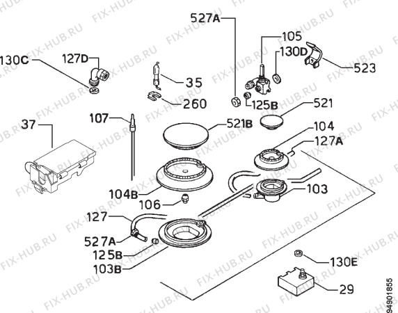 Взрыв-схема плиты (духовки) Rex PXF2V - Схема узла Functional parts 267