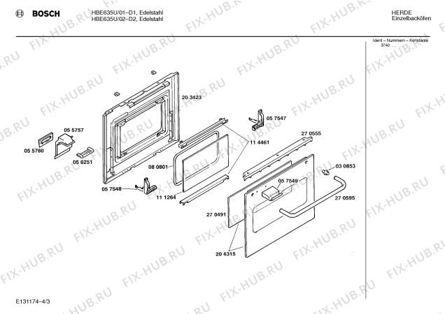 Взрыв-схема плиты (духовки) Bosch HBE635U - Схема узла 03