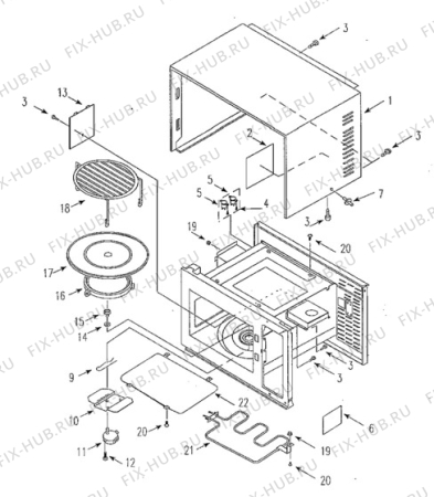 Взрыв-схема микроволновой печи Electrolux EME2370 - Схема узла Oven body