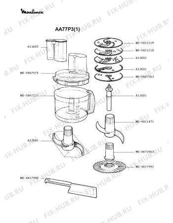 Взрыв-схема кухонного комбайна Moulinex AA77P3(1) - Схема узла 2P000273.8P2