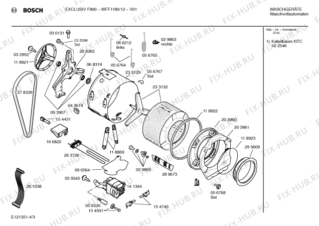 Взрыв-схема стиральной машины Bosch WFF1180, EXKLUSIV F900 - Схема узла 03