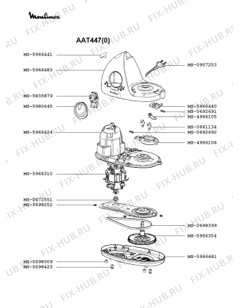 Взрыв-схема кухонного комбайна Moulinex AAT447(0) - Схема узла 0P000464.4P3