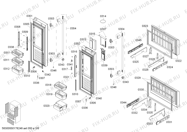 Схема №3 KM40FSS9TI с изображением Дверь для холодильной камеры Siemens 00688741
