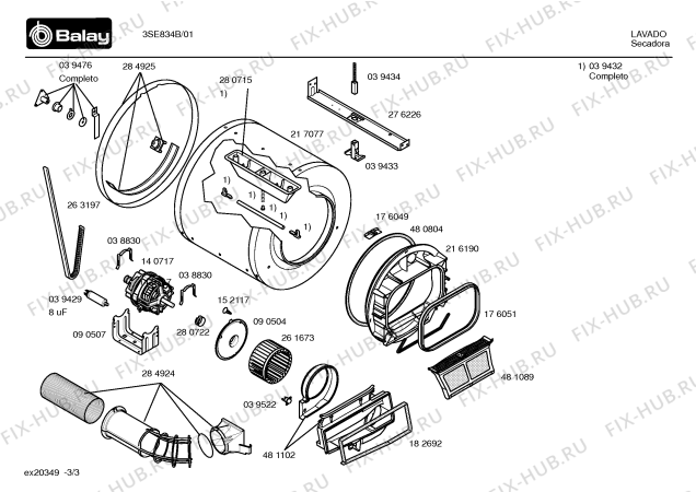 Схема №1 3SE834B с изображением Инструкция по эксплуатации для сушилки Bosch 00528427