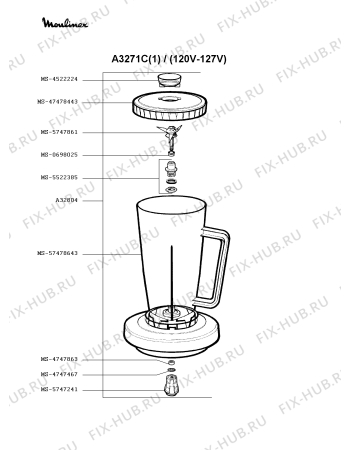 Взрыв-схема блендера (миксера) Moulinex A3271C(1) - Схема узла KP001164.8P4
