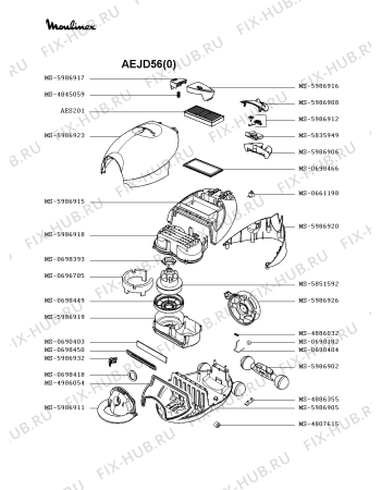 Взрыв-схема пылесоса Moulinex AEJD56(0) - Схема узла MP002284.6P2