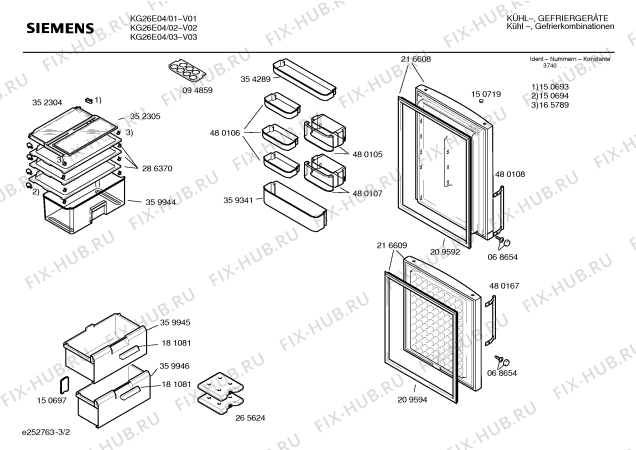 Схема №2 KG26EF3 с изображением Инструкция по эксплуатации для холодильника Siemens 00527146